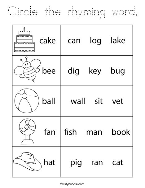 Circle the rhyming word. Coloring Page