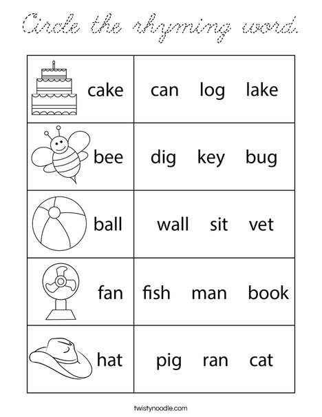 Circle the rhyming word. Coloring Page