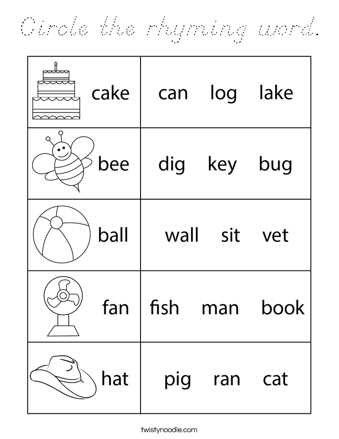 Circle the rhyming word. Coloring Page