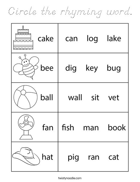 Circle the rhyming word. Coloring Page
