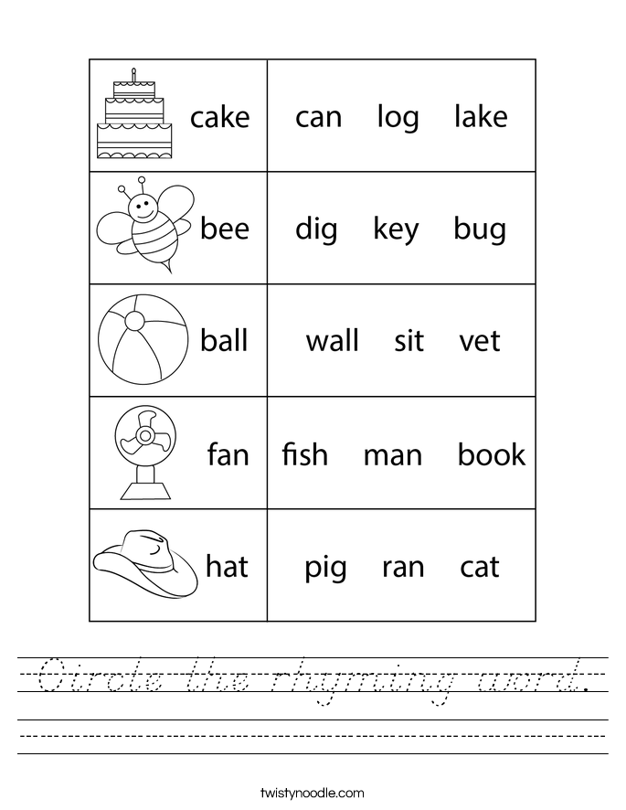 Circle the rhyming word. Worksheet