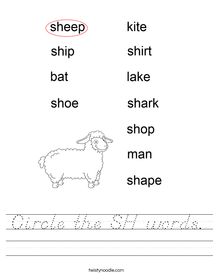 Circle the SH words. Worksheet