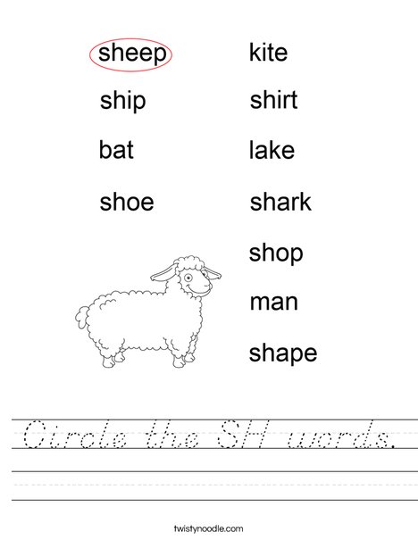 Circle the SH words. Worksheet