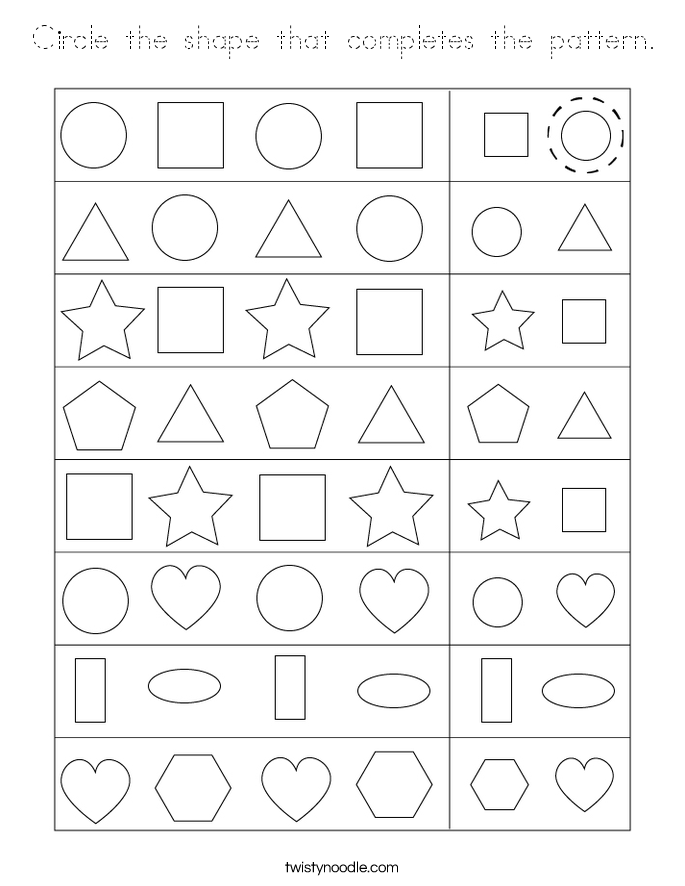 Circle the shape that completes the pattern. Coloring Page
