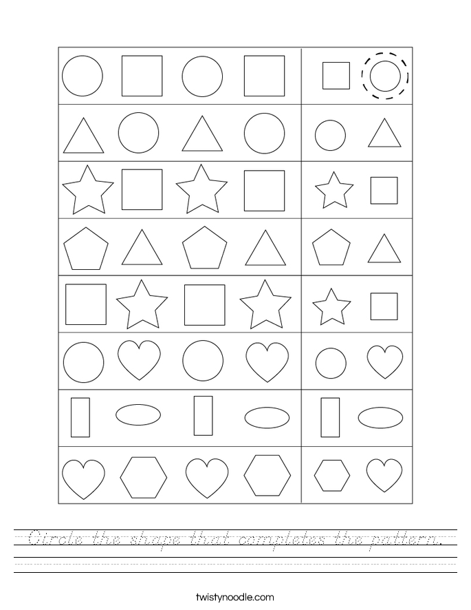 Circle the shape that completes the pattern. Worksheet