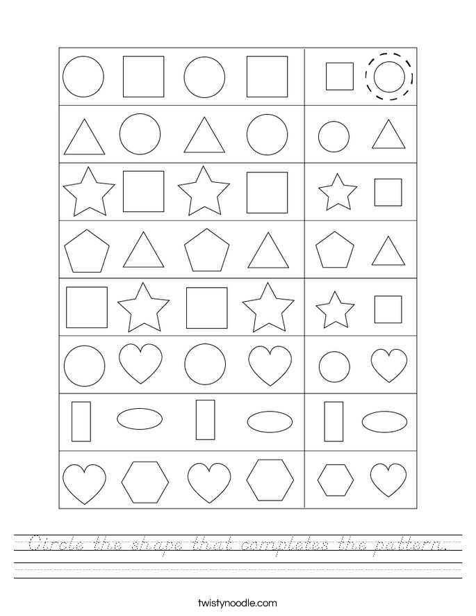 circle the shape that completes the pattern worksheet d
