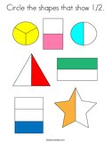Circle the shapes that show 1/2 Coloring Page
