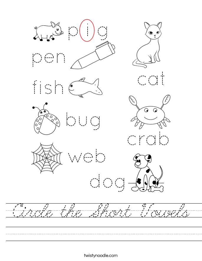 Circle the Short Vowels Worksheet