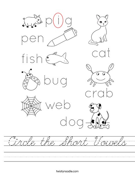 Circle the Short Vowels Worksheet