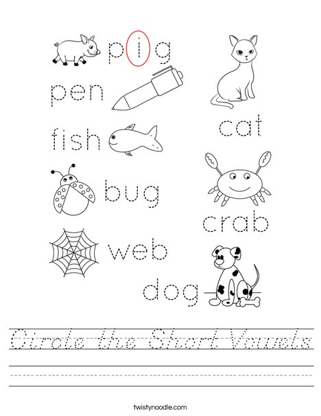 Circle the Short Vowels Worksheet