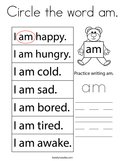 Circle the word am Coloring Page