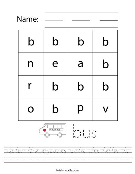 Color the squares with the letter b. Worksheet