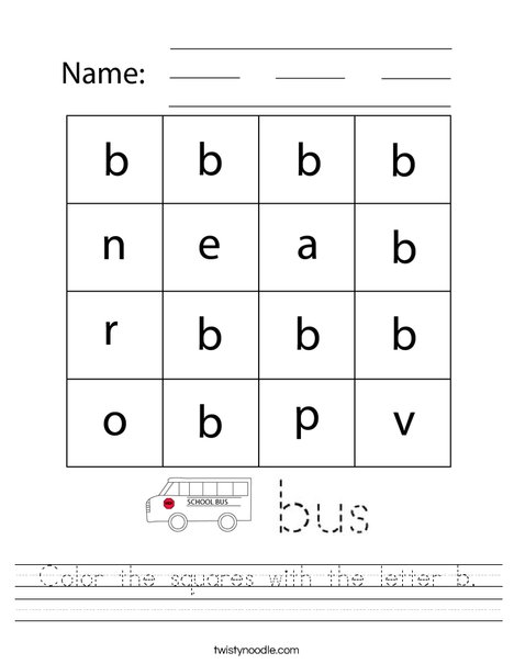 Color the squares with the letter b. Worksheet