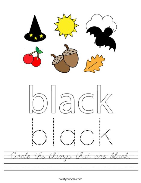 Circle the things that are black. Worksheet