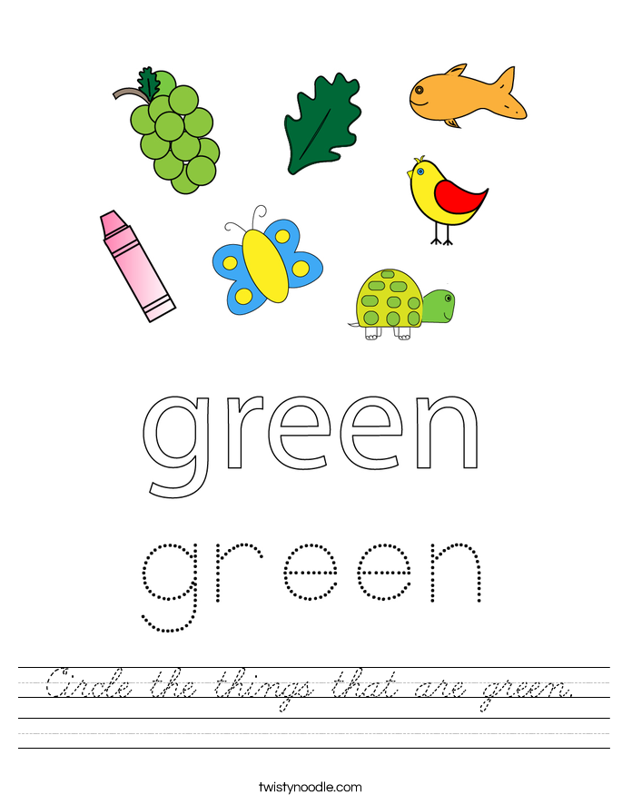 Circle the things that are green. Worksheet