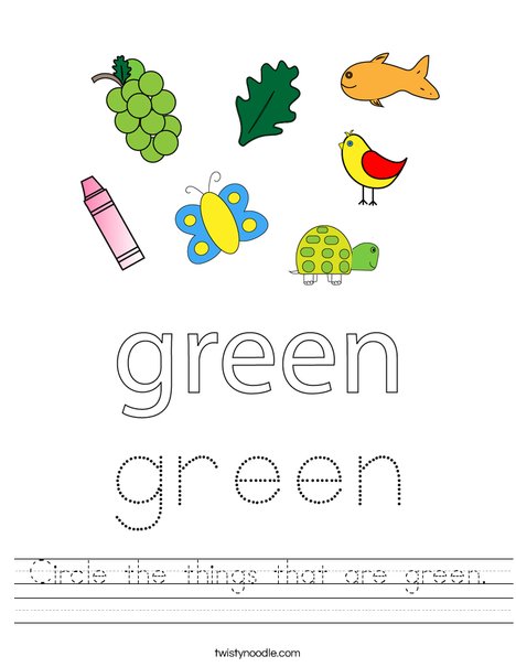 Circle the things that are green. Worksheet