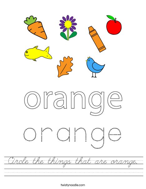 Circle the things that are orange. Worksheet