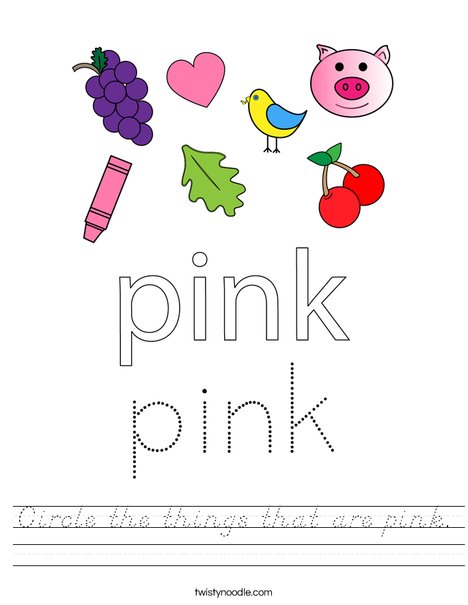 Circle the things that are pink. Worksheet