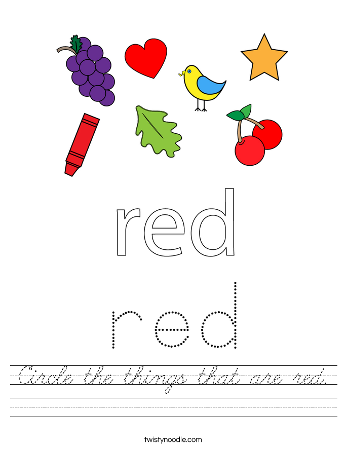 Circle the things that are red. Worksheet