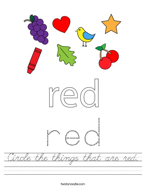 Circle the things that are red. Worksheet