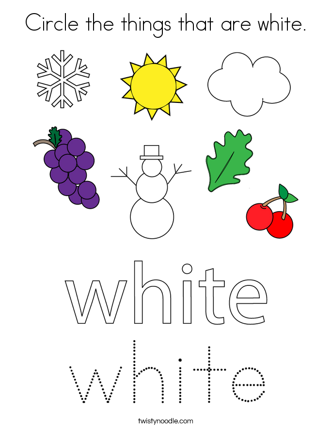 Circle the things that are white. Coloring Page