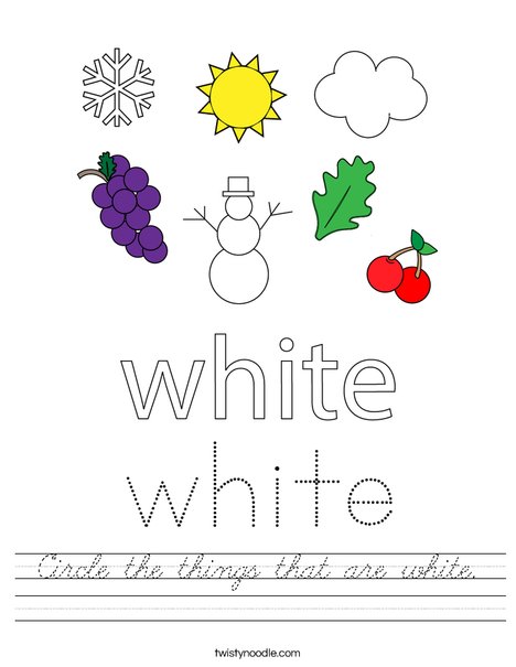 Circle the things that are white. Worksheet