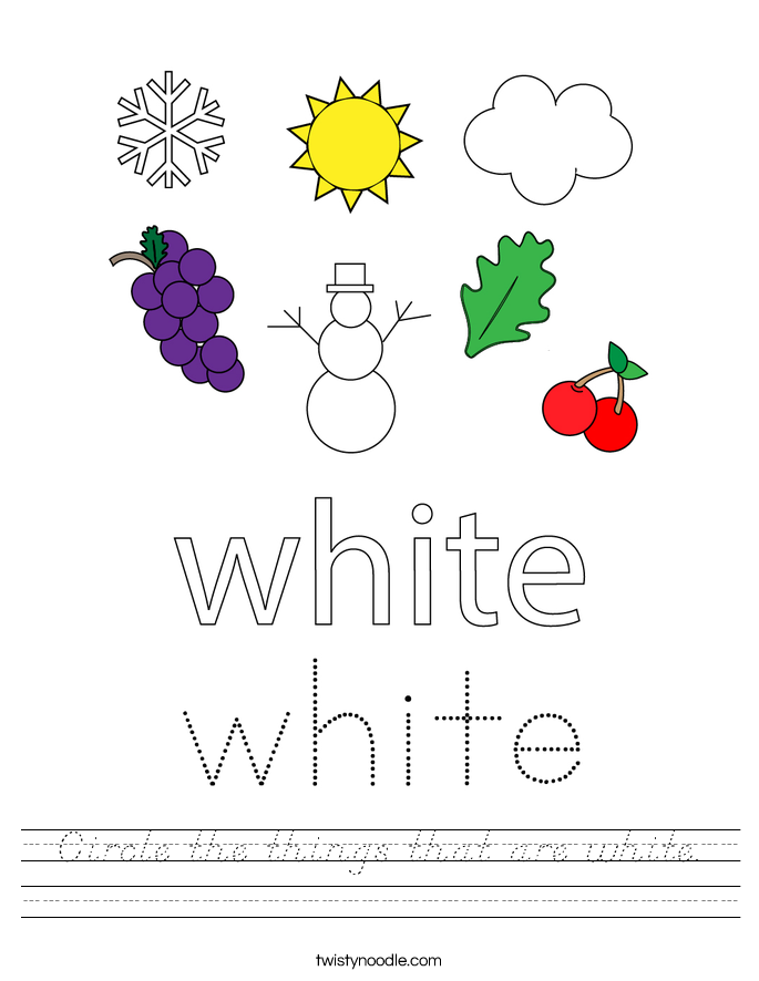 Circle the things that are white. Worksheet