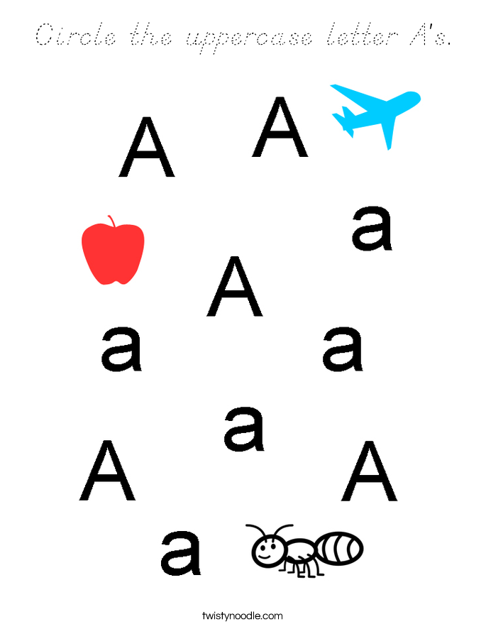 Circle the uppercase letter A's. Coloring Page