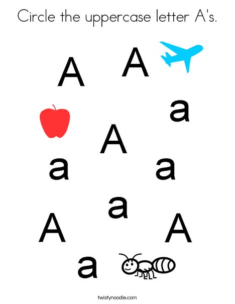 Circle the uppercase letter A's Coloring Page