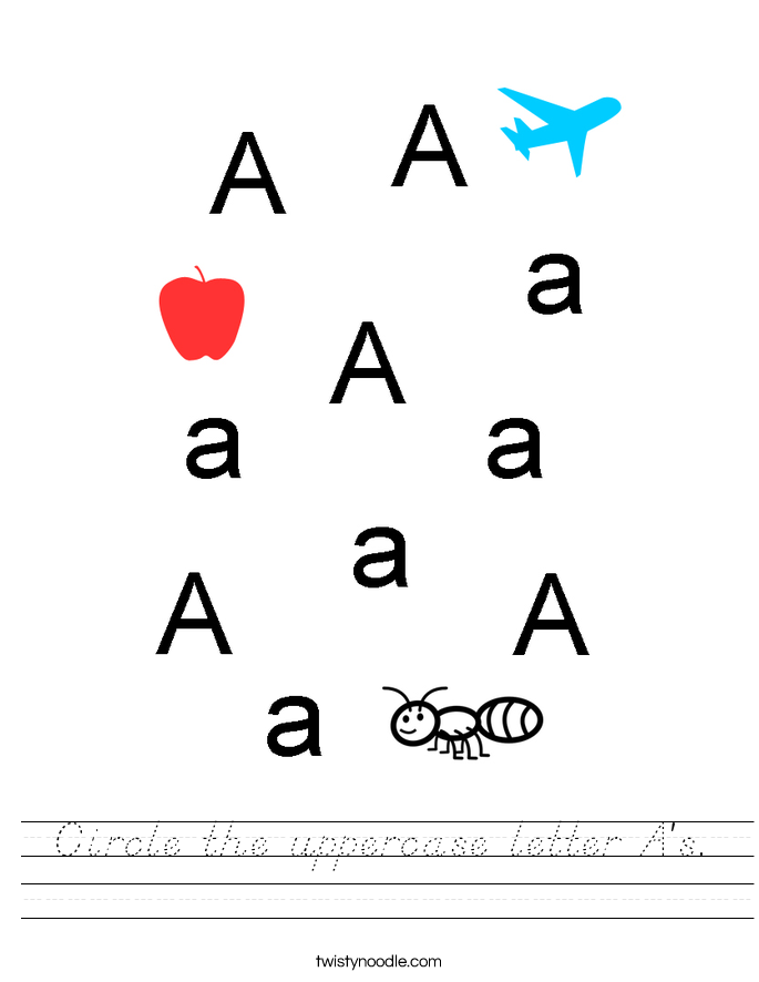 Circle the uppercase letter A's. Worksheet