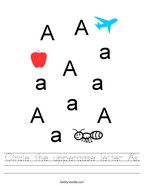 printable worksheet letter a Circle the uppercase letter A's Handwriting Sheet