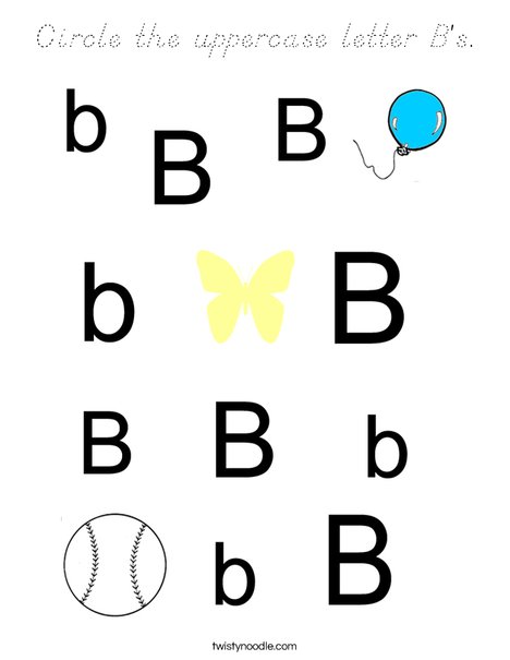 Circle the uppercase letter B's. Coloring Page