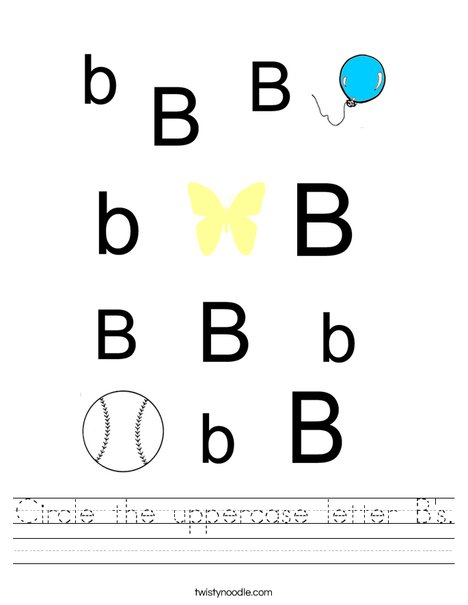 Circle the uppercase letter B's. Worksheet