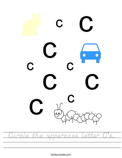 Circle the uppercase letter C's Worksheet - D'Nealian - Twisty Noodle