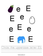 preschool worksheets letter e Circle the uppercase letter E's Handwriting Sheet