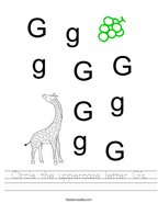 Circle the uppercase letter G's Handwriting Sheet