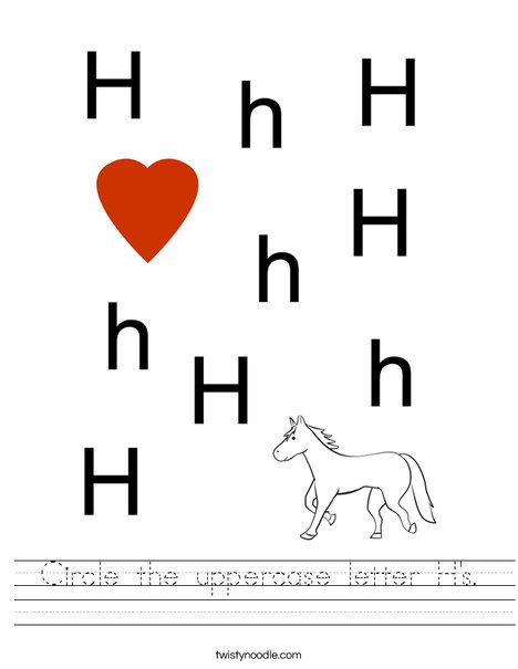 Circle the uppercase letter H's. Worksheet