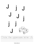 Circle the uppercase letter J's Handwriting Sheet