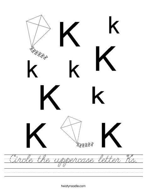 Circle the uppercase letter K's. Worksheet