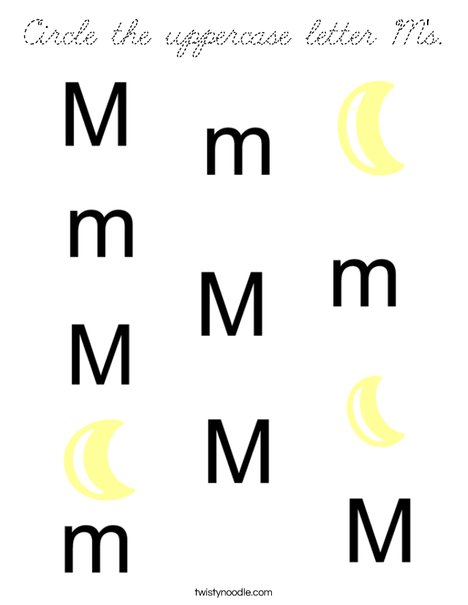 Circle the uppercase letter M's. Coloring Page