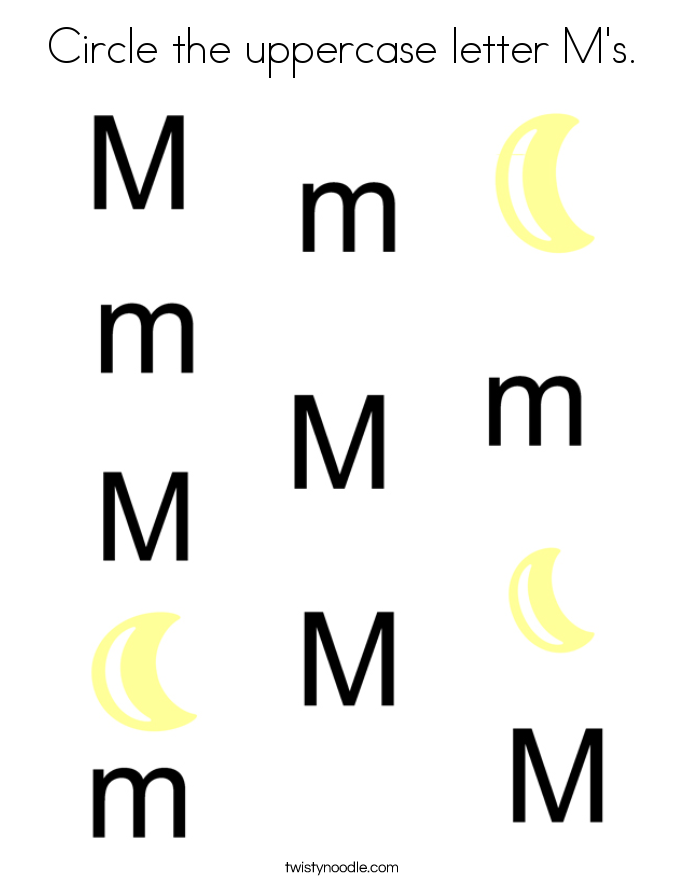 Circle the uppercase letter M's. Coloring Page