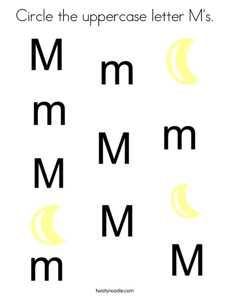 Circle the uppercase letter M's. Coloring Page