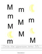 kindergarten worksheets letter m Circle the uppercase letter M's Handwriting Sheet