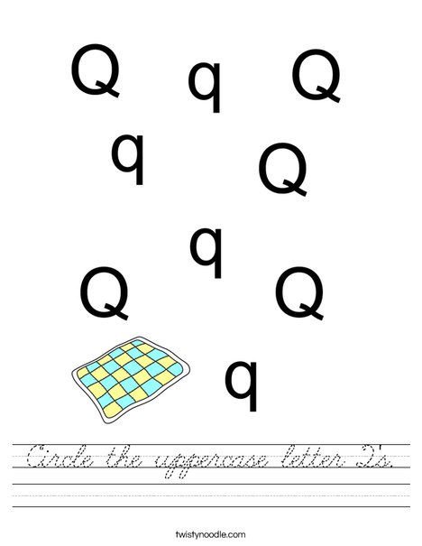 Circle the uppercase letter Q's. Worksheet