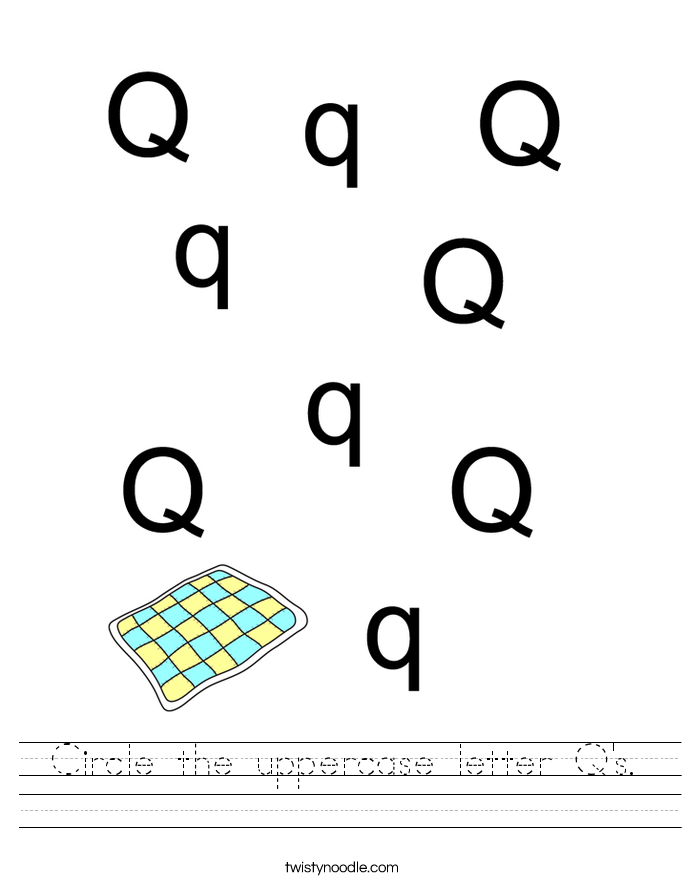 Circle the uppercase letter Q's. Worksheet