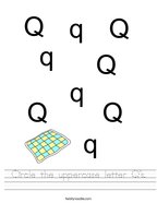 Circle the uppercase letter Q's Handwriting Sheet