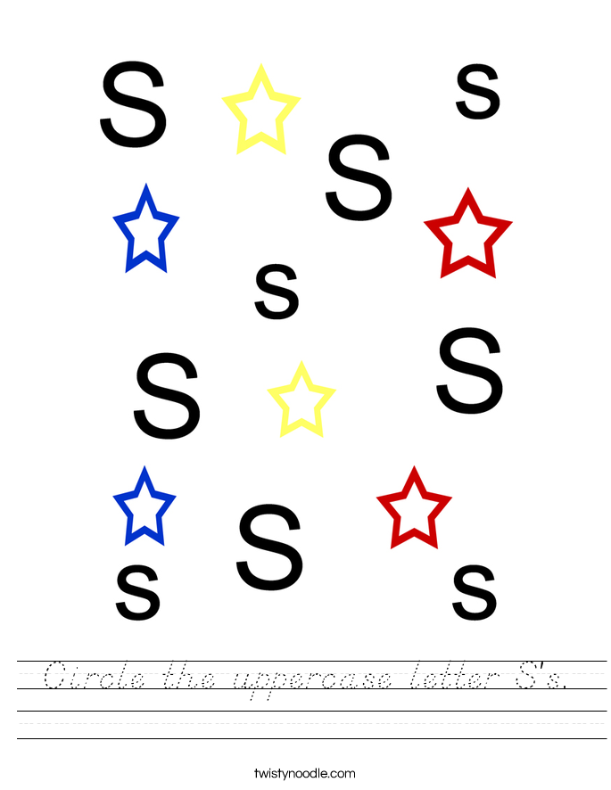 Circle the uppercase letter S's. Worksheet