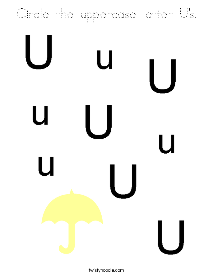 Circle the uppercase letter U's. Coloring Page