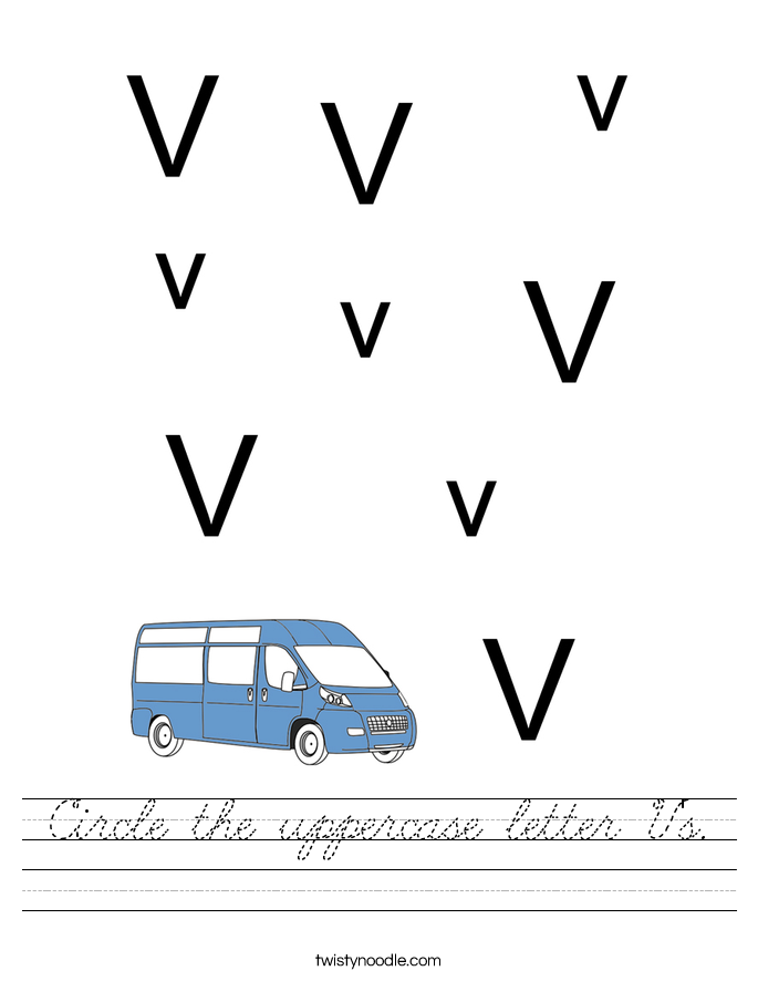 Circle the uppercase letter V's. Worksheet