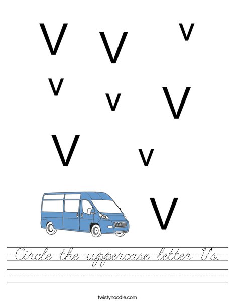 Circle the uppercase letter V's. Worksheet